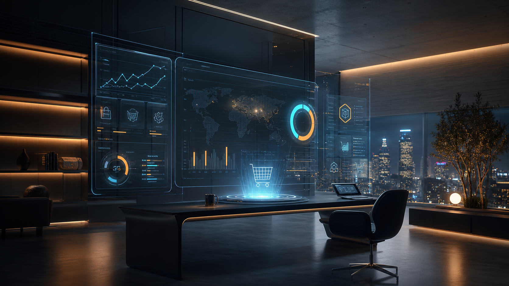 Spatial AI commerce command center with transparent market proof panels